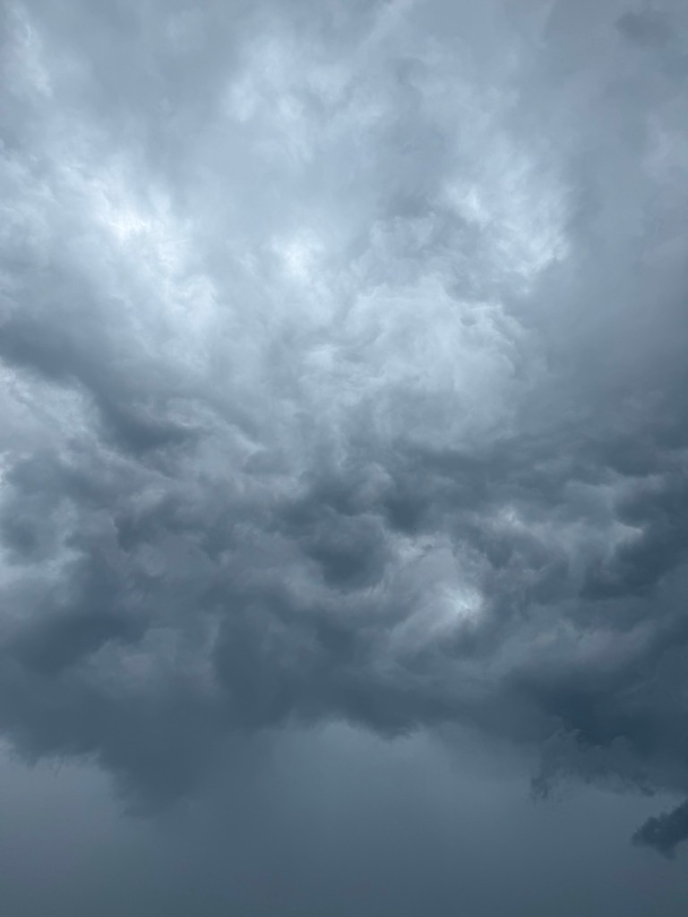 Rough, undulating storm clouds over Shawnee Mission, Kansas at 2:27 PM on September 9, 2026.