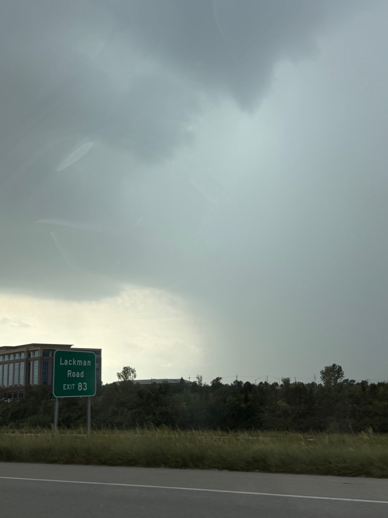 Broad precipitation shaft near Lackman Road in Lenexa, Kansas at 2:35 PM on September 9, 2026.