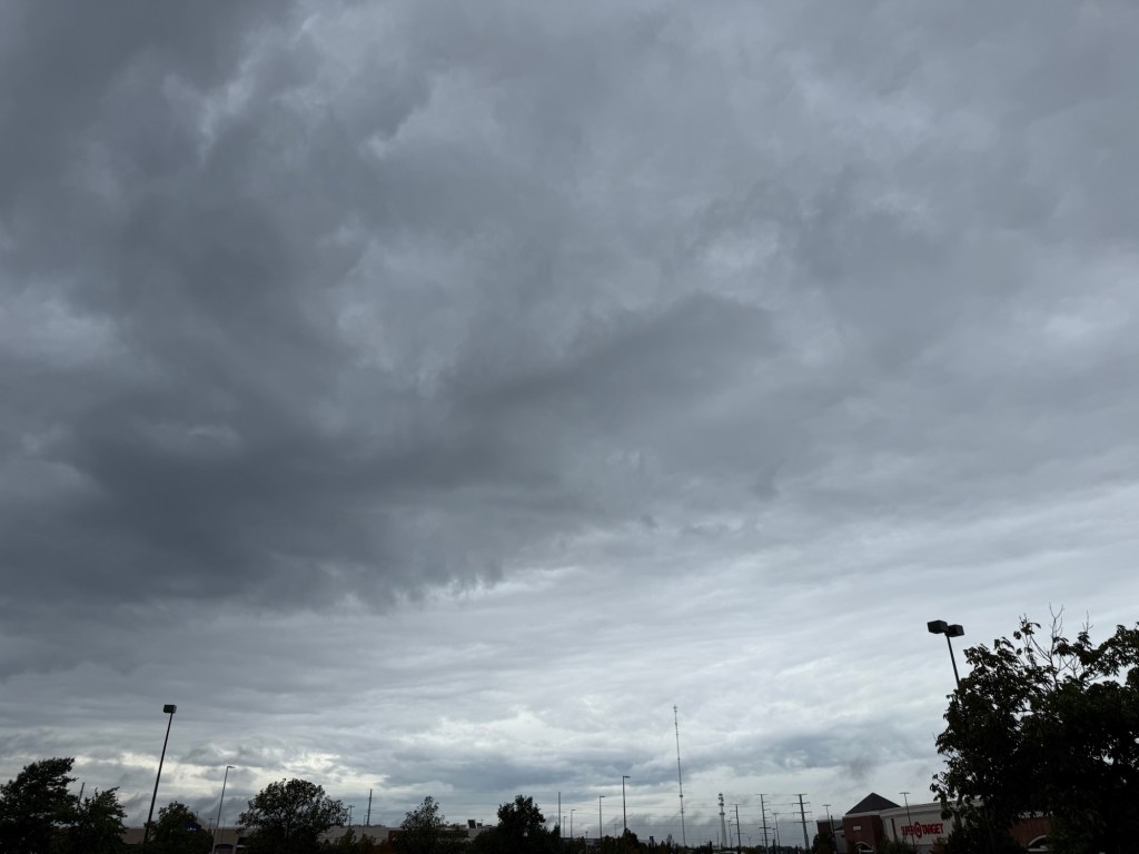 Layered gray clouds above Lee’s Summit on a rainy October day