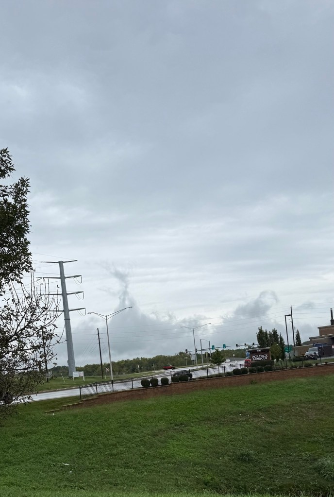 Cloud formation resembling a volcano plume near the horizon in Lee’s Summit